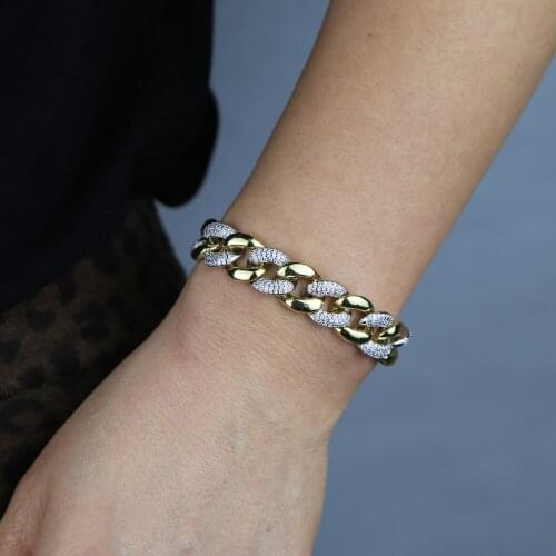 New 12mm Iced Out Cuban Link Chain For Women Two Tone Color Sparking Bling 5A Cubic Zirconia Thick Chain Bracelet Jewelry