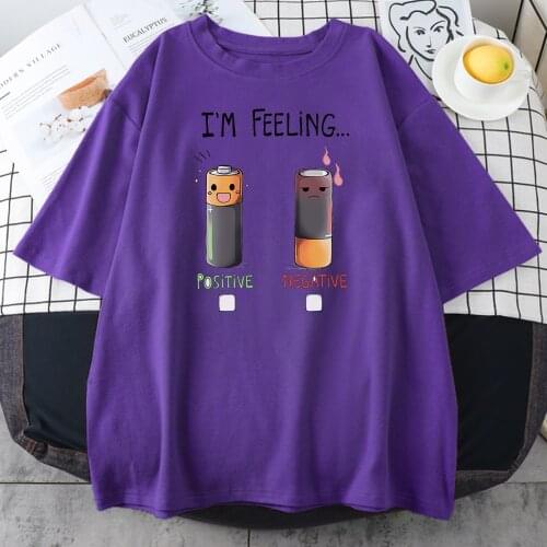Positive Or Negative Battery Cartoon Print Women t-Shirts Summer Cartoons Tops Casual Fit Tshirts Kawaii Print Female Tee Shirt