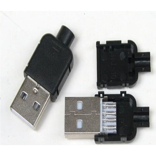 10PCS DIY USB 2.0 Connector Plug A Type Male 4 Pin Assembly Adapter Socket Solder Type Black Plastic Shell For Data Connection