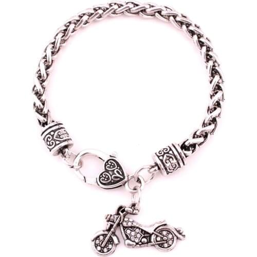 2pcs/set antique sliver plated zinc studded with sparkling crystal MOTORCYCLE pendant bracelet