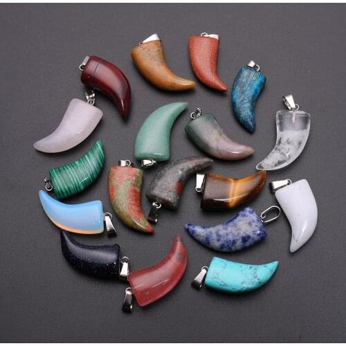 24pcs New Fashion Top Quality Assorted Roses Quartz Green Aventurine Natural Stone Ox Horn Pendant Charm for Jewelry Making Free