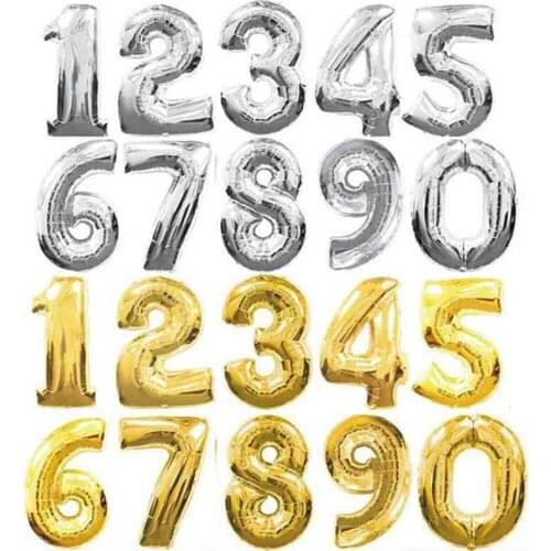 32 Inches Large Size Party Balloons Gold Silver Aluminum Foil Balloons Number Shape Hydrogen Birthday Wedding Party Decoration