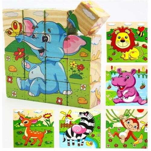 3D Kids Wooden Blocks Toys Cartoon Print Animal Sea World/Music/ Dornomi Wooden Cube 3D Childrens Educational Toy TSLM1