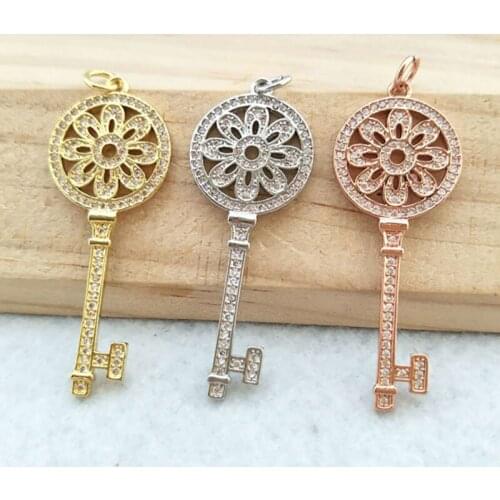 5 Pcs Tiny CZ crystal key shaped Charm,CZ zircon Stone Micro pave Pendant,women Jewelry Finding DIY necklace making PD811