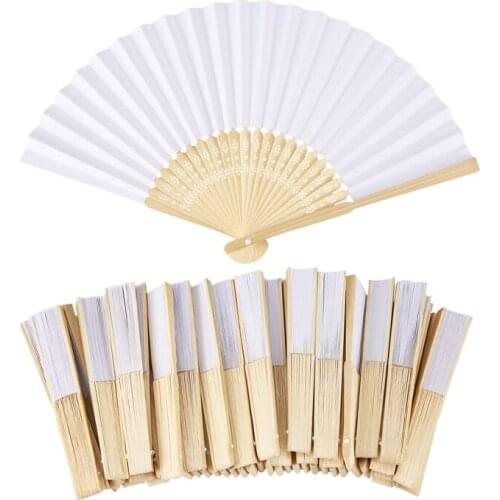 50 pcs/lot White Folding Elegant Paper Hand Fan Wedding Party Favors 21cm(white) Promotion