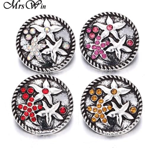 6pcs/lot New Snap Buttons for Snap Button Jewellery Rhinestone Crystal Flower Snap Button Fit Snaps Bracelet Bangle Necklace