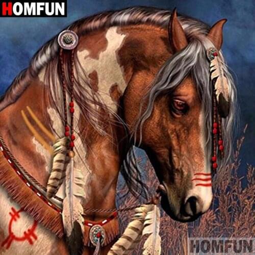 HOMFUN 5D DIY Diamond Painting Full Square/Round Drill "Animal horse" 3D Embroidery Cross Stitch gift Home Decor A06028