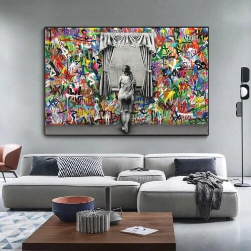 Banksy Scenes Girl Street Art Canvas Paintings Graffiti Art Posters and Prints Wall Art Pictures for Living Room Home Decoration