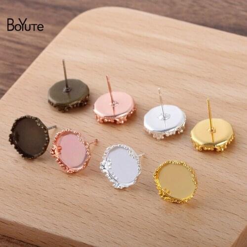 BoYuTe (50 Pieces/Lot) Fit 12MM Cabochon Stone Metal Brass Crown Stud Earring Blank Tray Base Diy Handmade Earring Settings