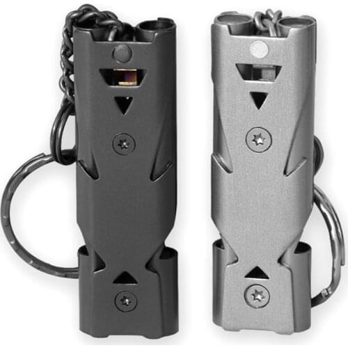 High Decibel Portable Metallic Keychain Whistle Stainless Steel Double Pipe Emergency Survival Multifunction Outdoors Tools