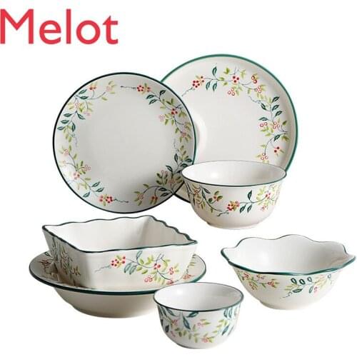 High-End Home Porcelain Dinner Plate Creative Breakfast Dumpling Plate Cute Lace Bowl Tableware Set plates and bowls