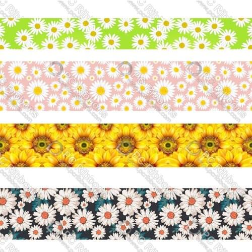 Custom Small daisies ribbon grosgrain polyester ribbons DIY hairbows wedding decor tape 50 yard
