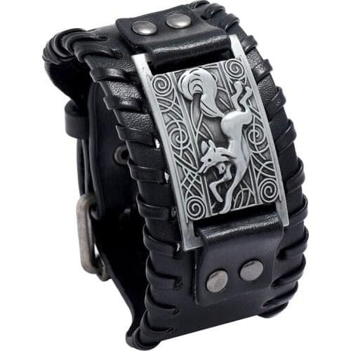 Jessingshow Fashion Punk Adjustable Length Wide Leather Bracelets Women Men Jewelry Gift Wrap Wristband Vikings Bangle