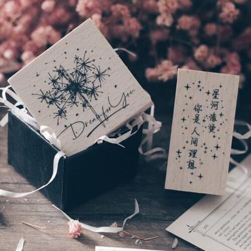 Chinese Poem Valentines Day Gifts Romantic Fireworks Sketch Wood Stamps Seal Chop Hand Account Diary Invitation Card Decoration