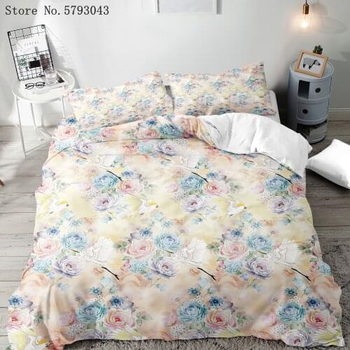 2/3 Pieces Beautiful Flower Bedding Set 3D Print Colorful Birds Duvet Cover Single Twin Bed Cover Set For Adult Bed Quilt Cover
