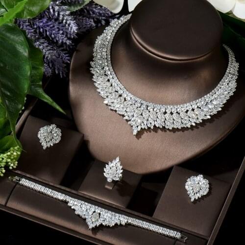 HIBRIDE 2020 New Fashion White Gold Jewelry Set is Luxury Antique Party Drip Necklace and Earrings Exquisite Jewelry N-1513