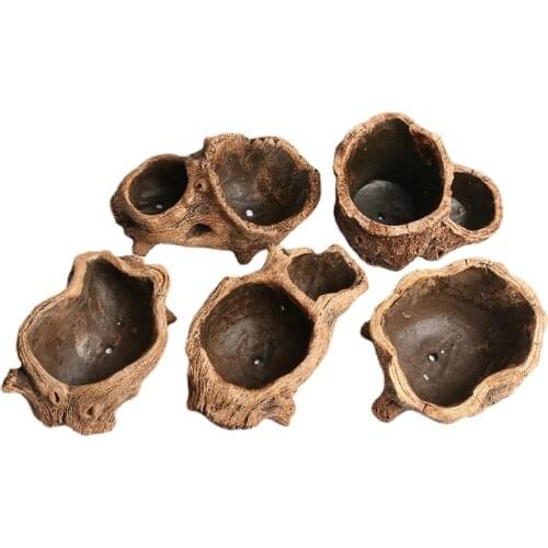 Creative Cement Imitation Tree Head Double Cylinder Root Wood Succulent Flower Pot Green Plant Micro Landscape Potted Plant