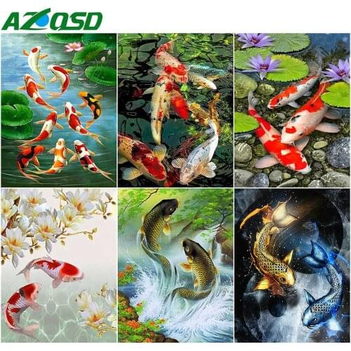 AZQSD DIY Diamond Painting Fish Cross Stitch Kits Needlework Decor For Home Diamond Embroidery Animal Mosaic Handmade Gift