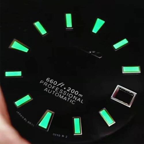Replacement Black Sterile Watch Dial 28.5MM C3 Green Luminous Watch Dial for NH35 NH36 Watch Movement Modification Kit