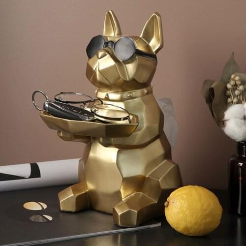 Nordic French Bulldog Sculpture Resin Dog Figurine Statue Key Jewelry Storage Table Decoration Room Coffee Table Home Decor
