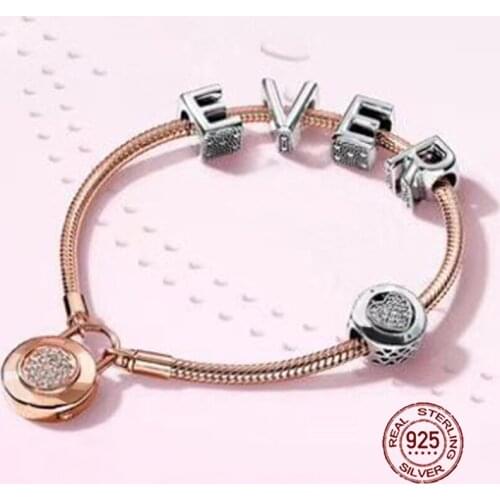 NEW 2018 New Hot Sale 925 sterling silver Bracelet EVER Love Gift Set For Women Rose Bracelet Charm DIY Letter Jewelry