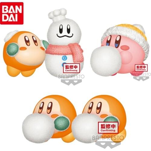 Bandai Genuine Fluffy Puffy MINE Kirby Waddle Dee Dedede Playing In The Snow Flocking Dolls Anime Action Figures Toys for Kids