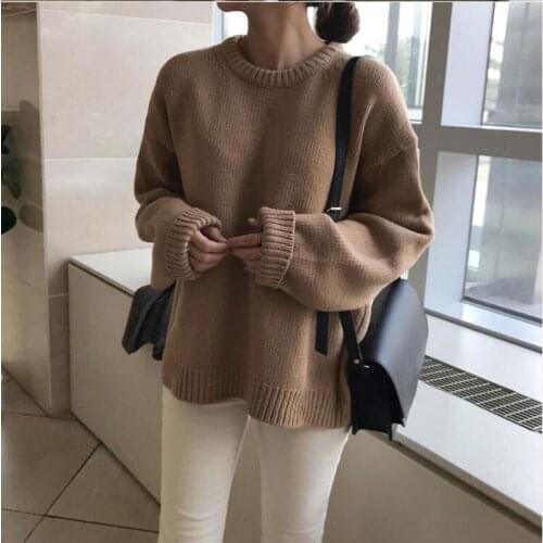 2020 Autumn Winter Women Sweater Pullovers Minimalist Oversize Solid Color Knitted Elegant Ladies Jumpers CL526