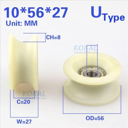 [U1056-27]Free Shipping 5pcs high loading PA66 NYLON U groove guide injection mold machine roller wheel 10*56*27mm 1056U