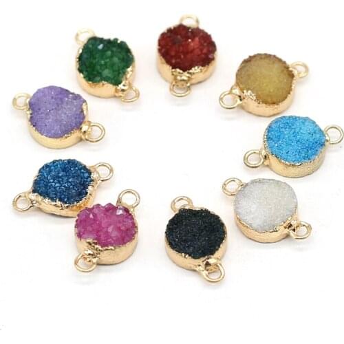 New Arrival Natural Druzy Pendants Round Gold plated Double Hook Connectors for Jewelry Making Diy Women Necklace Gifts