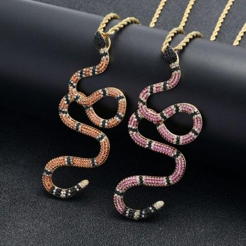 Punk Colorful Viper Snake Pendants Necklaces 10 Style Hiphop Cubic Zirconia Twist Chains Necklaces for Men Party Gifts Jewelry