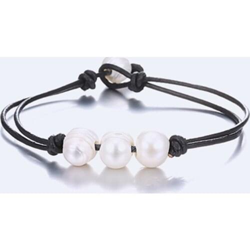 Simple Freshwater Pearl Womens Bracelet Fashion Black Leather Rope Accessories Bangle Fashion Jewelry Birthday Party Gift