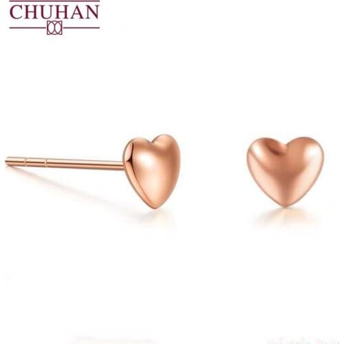 CHUHAN 18K Gold Heart-shaped Stud Earrings Female Rose Gold Simple and Fashionable Gift Au750 Fine Jewelry for Girlfriend
