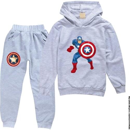 Spring Autumn Cartoon Captain America Long Sleeve Sweatshirt + Pants 2 PCS Set Baby Boys Clothes Boy Clothing Hoodies Suits