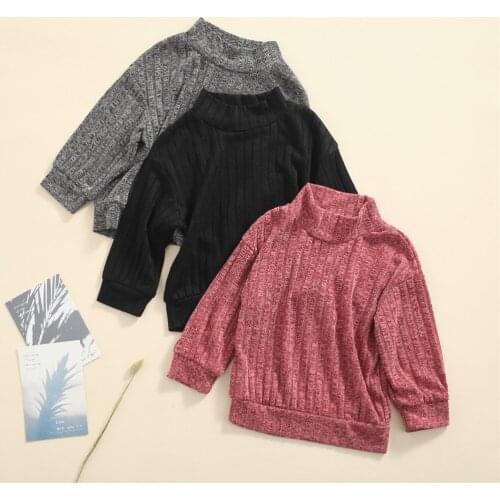 2021 2-7Y Kids Baby Girls Sweater Solid Color Turtleneck Long Sleeve Knitted Top Pullovers Winter Fall Children Clothes