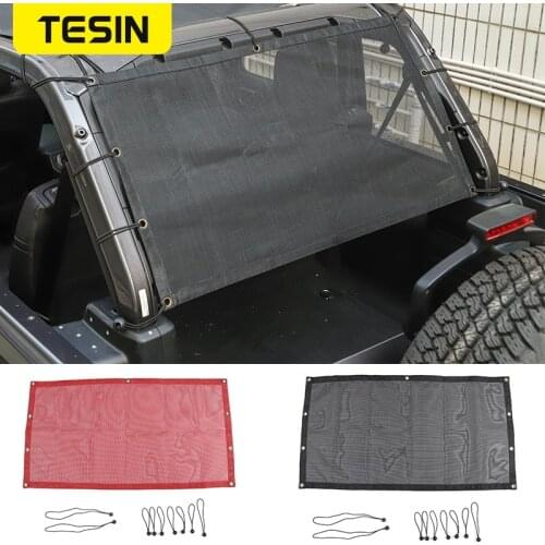 TESIN Car Exterior 4Doors Trunk Insulation Sun Shade Net for Jeep Wrangler JL 2018 Black/Red Sunshade Mesh Cover Accessories