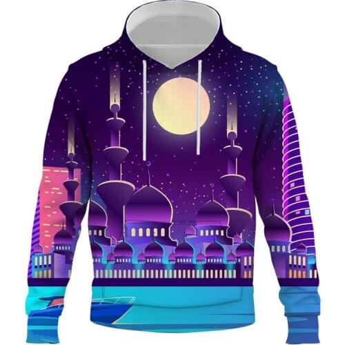 Urban tall buildings Sweatshirt Hoodies Mens Spring and Autumn Fashion Casual Hip Hop Fun Stitching Funny Clothing 3D Printing