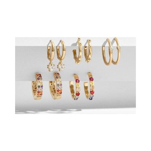 Occident Jewelry Round Earrings 5 pair/set Exaggerated Colorful Crystal C-Shaped Earrings For Women Accessories Wholesale