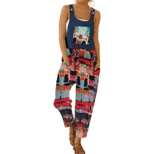Ladies Jumpsuit Graffiti Printing Loose 2 Colors Women High Waist Long Romper for Shopping Ladies Vintage Wide Leg Jumpsuit