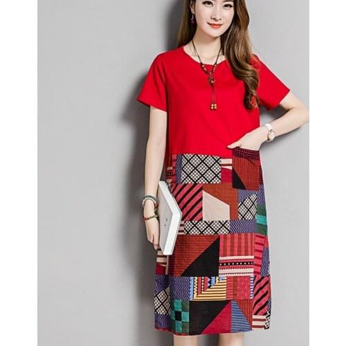 Jbersee Vestidos Women Summer Dress Cotton Linen Vintage Short Sleeve Casual Dress Loose Plus Size Women Dresses M-4XL