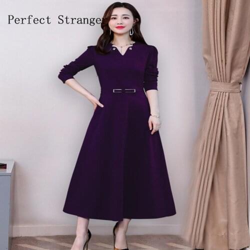 Women Dress Casual Autumn New Arrival For 2021 Korean V Collar Long Sleeve Female Clothes Long Dress With Belt M-3XL