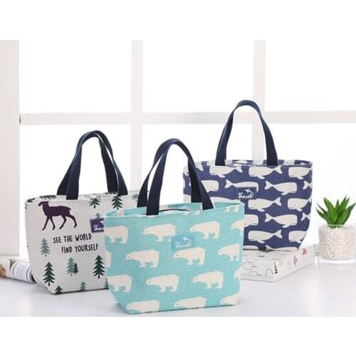 1Pcs Warm Insulation Kids Picnic Bags Cute Cartoon Outdoor Travel Children Breakfast Bags Cotton Linen Large Capacity Lunch Bag