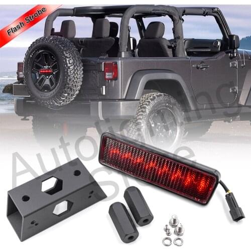 1pcs Smoked Strobe LED Third Brake Lamp For 07-17 Jeep Wrangler JK W/Spare Tire Mount Red Color Tail Light