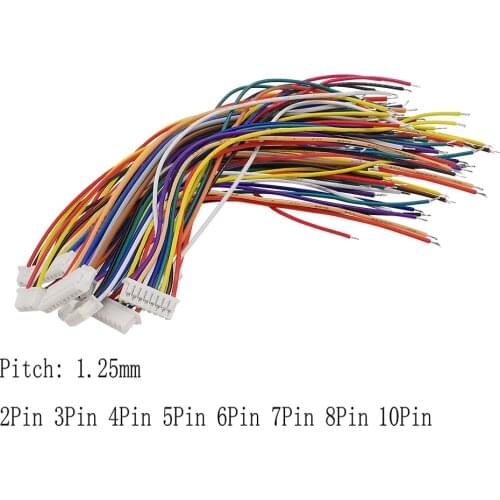 10Pcs Jst 1.25mm Cable Connector Single Plug Electronic Wire Connectors 2P 3P 4P 5P 6P 7P 8P 9 P 10 Pin Length 30CM