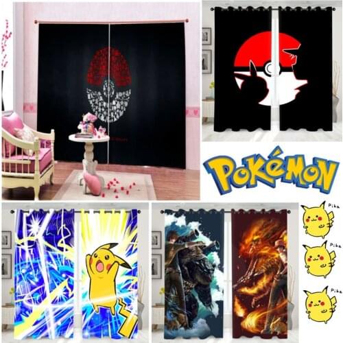 Pokemon Pikachu Poke Ball Curtain for Living Room Bedroom Polyester Fiber Pokemon New Atmosphere Curtain Blackout 150x166cm 2pcs
