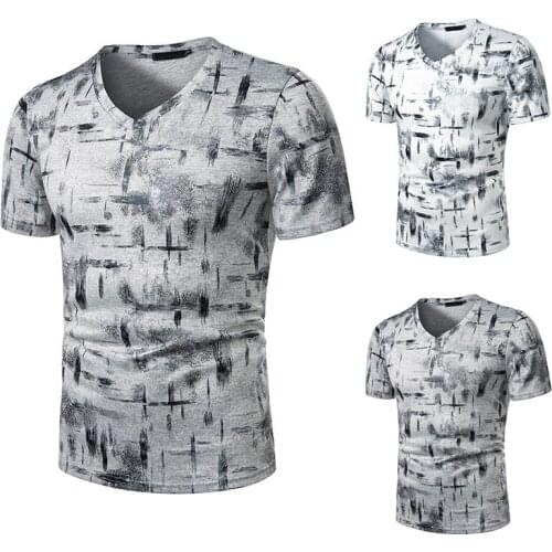 2021 Summer Mens Fashion Striped Color Gradient Casual Short Sleeve V-neck Short Sleeve T-shirt Graphic Retro T-Shirts