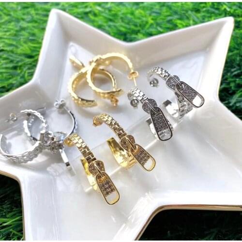 5Pairs 2021 Popular Unique cool design cz micro pave earring jewelry,ins hot zipper shaped earring jewelry