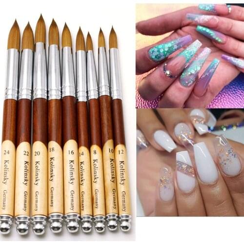1PC 9 Sizes Acrylic Nail Art Brush UV Gel Manicure Powder Wood Handle Oval Crimped Shaped Alloy Tube Professional Manicure Tools
