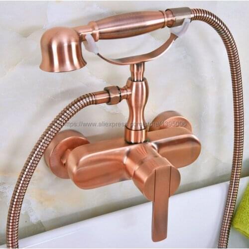 Antique Red Copper Bathroom Shower Faucet Bath Tub Faucet Mixer Tap With Hand Held Shower Head Set Bna318