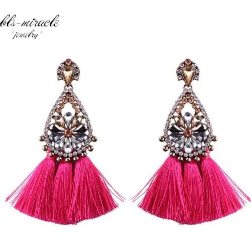 Bls-miracle New fashion accessorie flower crystal mix color tassel drop earring best gift for lovers girl wholesale E440