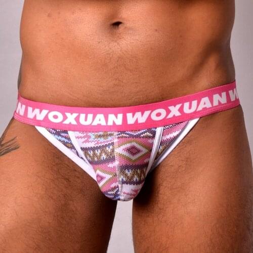 WOXUAN Brand Man Underwear/Man Sexy Cotton Spandex Briefs Lingerie/Gay Seamless Chinese Style Print Bulge Jockstraps Panties